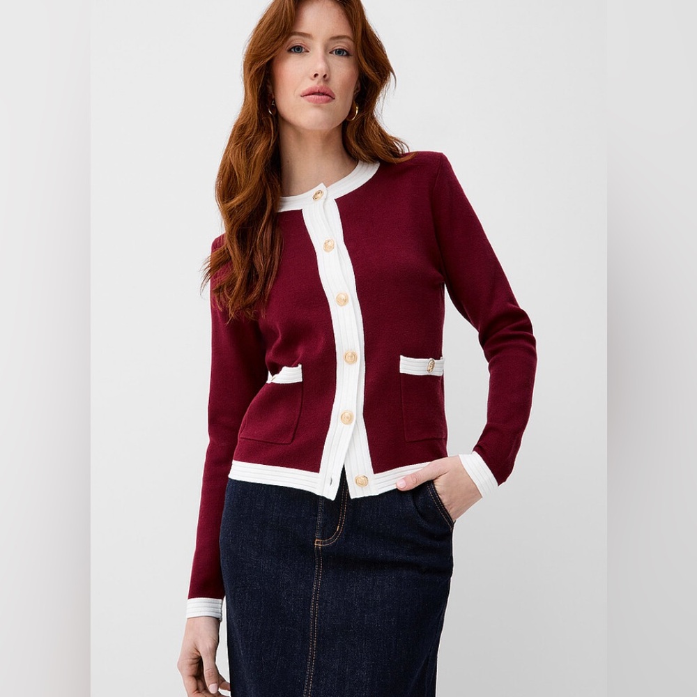 Simons jacquard cardigan in red and white